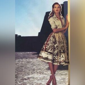 PRADA RUNWAY POSTCARD PRINT COTTON CIRCLE SKIRT, 2004